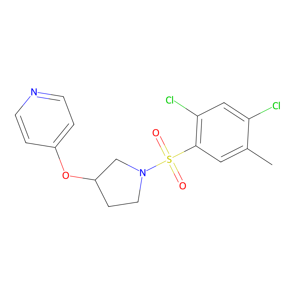 4-((1-((2,4-Dichloro-5-methylphenyl)sulfonyl)pyrrolidin-3-yl)oxy)pyridine molecular structure, CAS 2034324-33-7