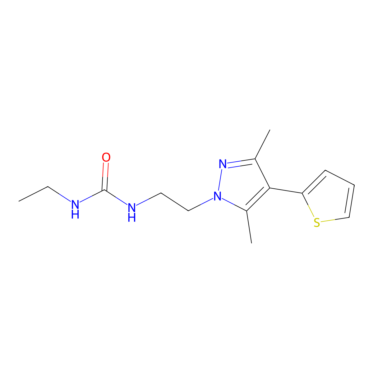 1-(2-(3,5-dimethyl-4-(thiophen-2-yl)-1H-pyrazol-1-yl)ethyl)-3-ethylurea molecular structure, CAS 2034324-35-9