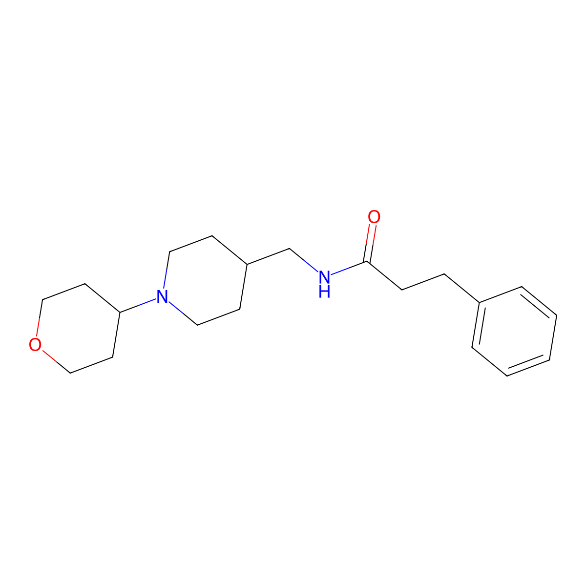 3-phenyl-N-((1-(tetrahydro-2H-pyran-4-yl)piperidin-4-yl)methyl)propanamide molecular structure, CAS 2034324-38-2