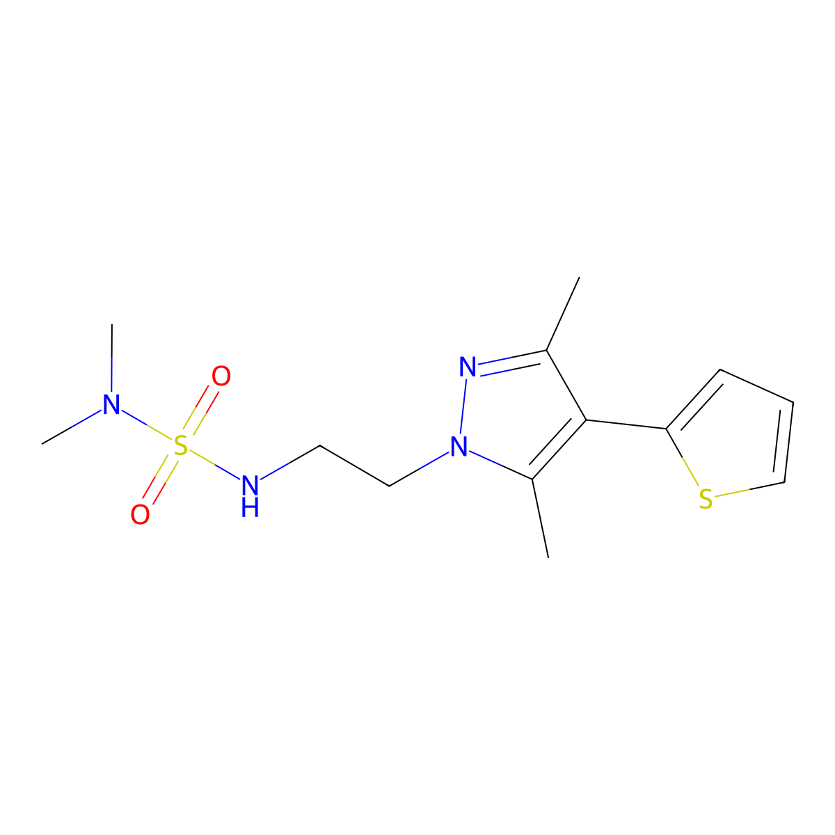 ({2-[3,5-dimethyl-4-(thiophen-2-yl)-1H-pyrazol-1-yl]ethyl}sulfamoyl)dimethylamine molecular structure, CAS 2034324-41-7