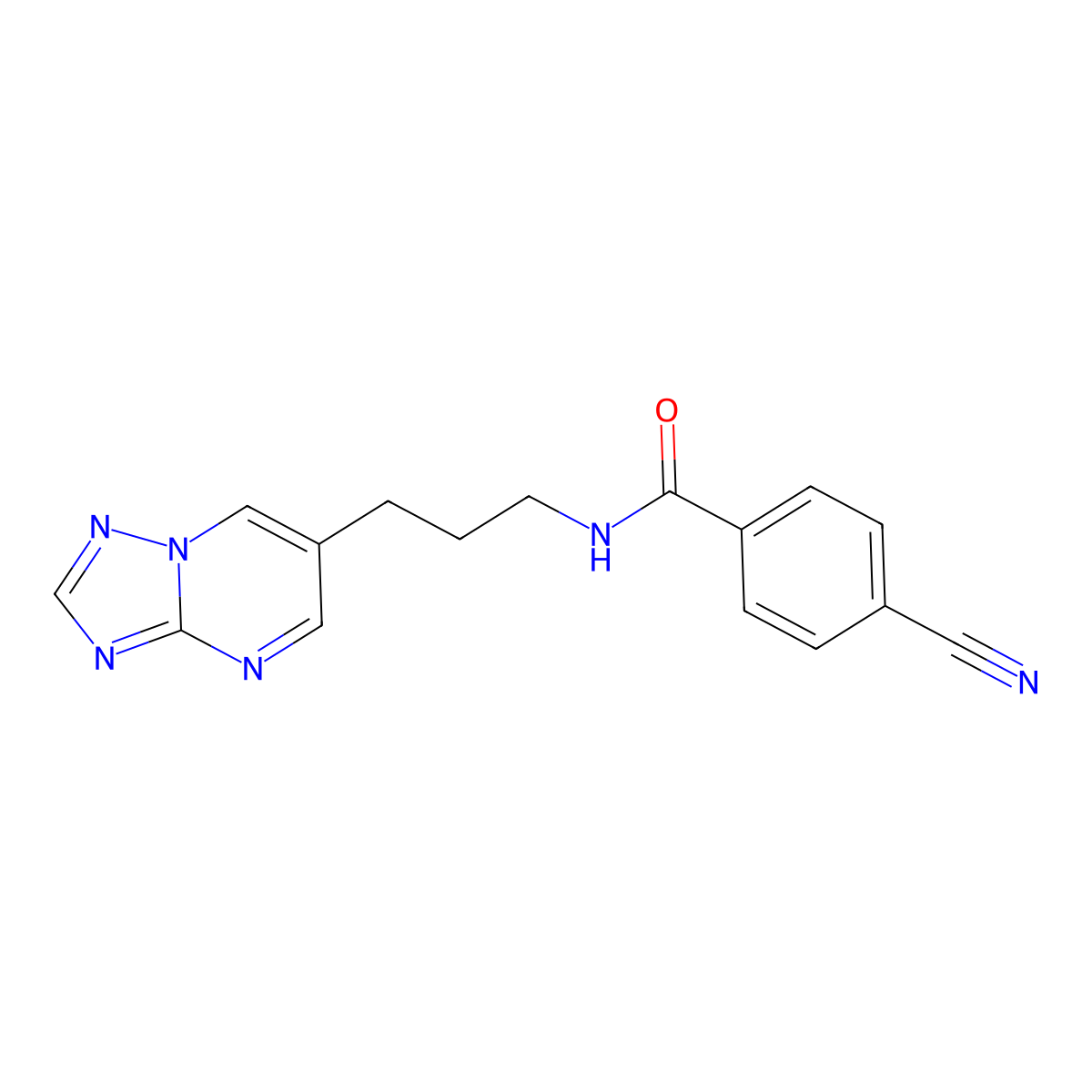 N-(3-([1,2,4]triazolo[1,5-a]pyrimidin-6-yl)propyl)-4-cyanobenzamide molecular structure, CAS 2034324-43-9