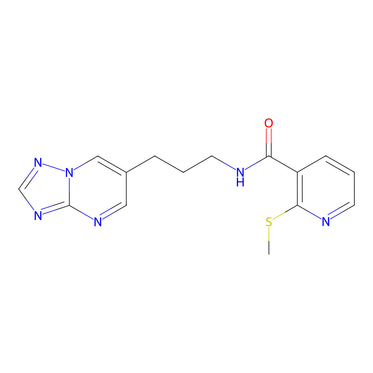 N-(3-([1,2,4]triazolo[1,5-a]pyrimidin-6-yl)propyl)-2-(methylthio)nicotinamide molecular structure, CAS 2034324-51-9