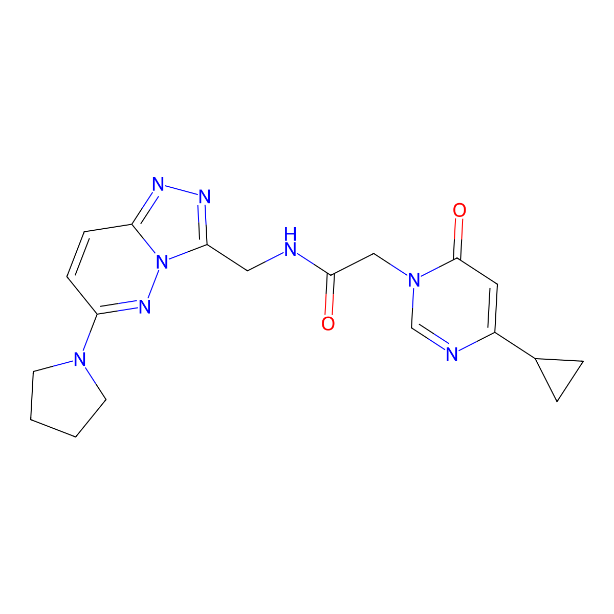 2-(4-cyclopropyl-6-oxopyrimidin-1(6H)-yl)-N-((6-(pyrrolidin-1-yl)-[1,2,4]triazolo[4,3-b]pyridazin-3-yl)methyl)acetamide molecular structure, CAS 2034324-53-1