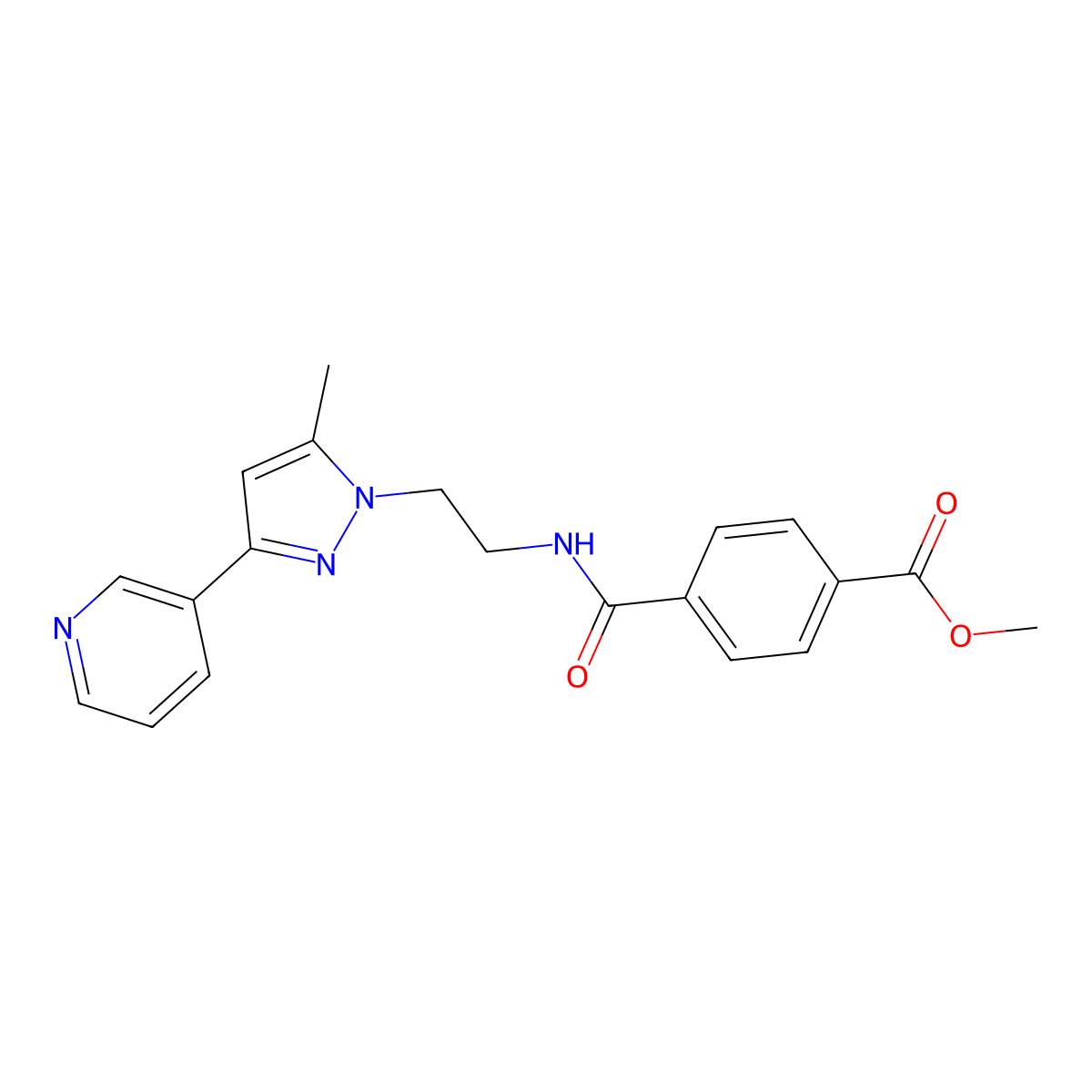 methyl 4-({2-[5-methyl-3-(pyridin-3-yl)-1H-pyrazol-1-yl]ethyl}carbamoyl)benzoate molecular structure, CAS 2034324-60-0