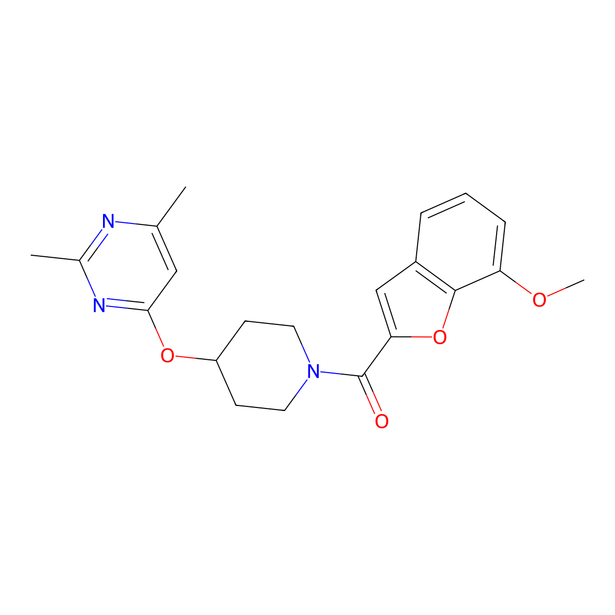 (4-((2,6-Dimethylpyrimidin-4-yl)oxy)piperidin-1-yl)(7-methoxybenzofuran-2-yl)methanone molecular structure, CAS 2034324-61-1