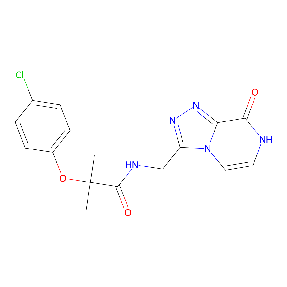 2-(4-chlorophenoxy)-N-((8-hydroxy-[1,2,4]triazolo[4,3-a]pyrazin-3-yl)methyl)-2-methylpropanamide molecular structure, CAS 2034324-63-3