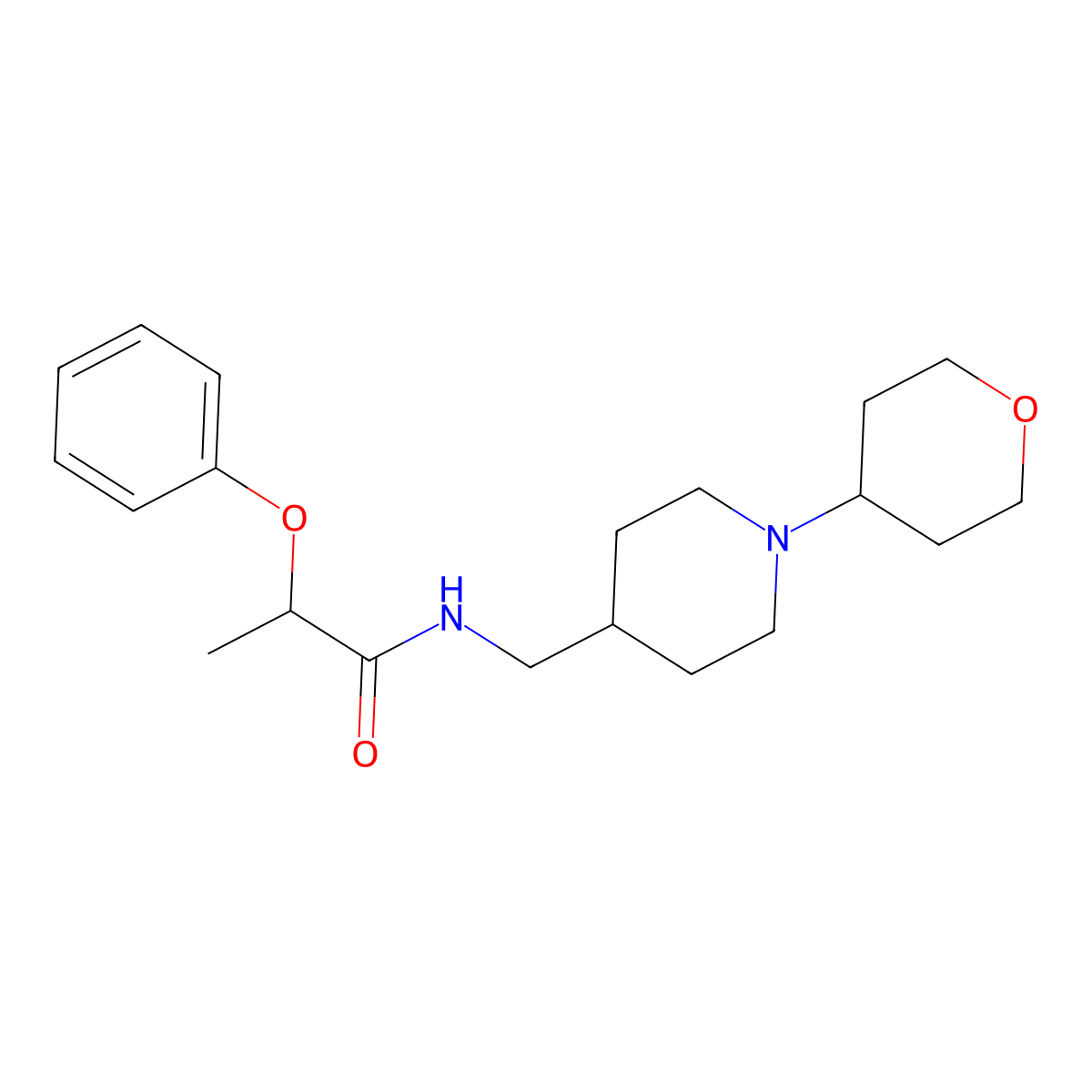 2-phenoxy-N-((1-(tetrahydro-2H-pyran-4-yl)piperidin-4-yl)methyl)propanamide molecular structure, CAS 2034324-64-4