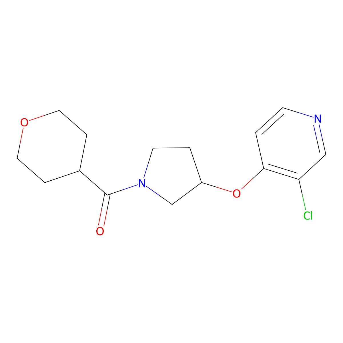 3-Chloro-4-{[1-(oxane-4-carbonyl)pyrrolidin-3-yl]oxy}pyridine molecular structure, CAS 2034324-66-6