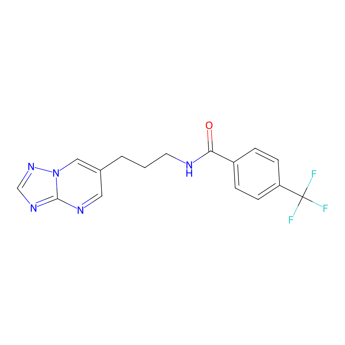 N-(3-([1,2,4]triazolo[1,5-a]pyrimidin-6-yl)propyl)-4-(trifluoromethyl)benzamide molecular structure, CAS 2034324-68-8