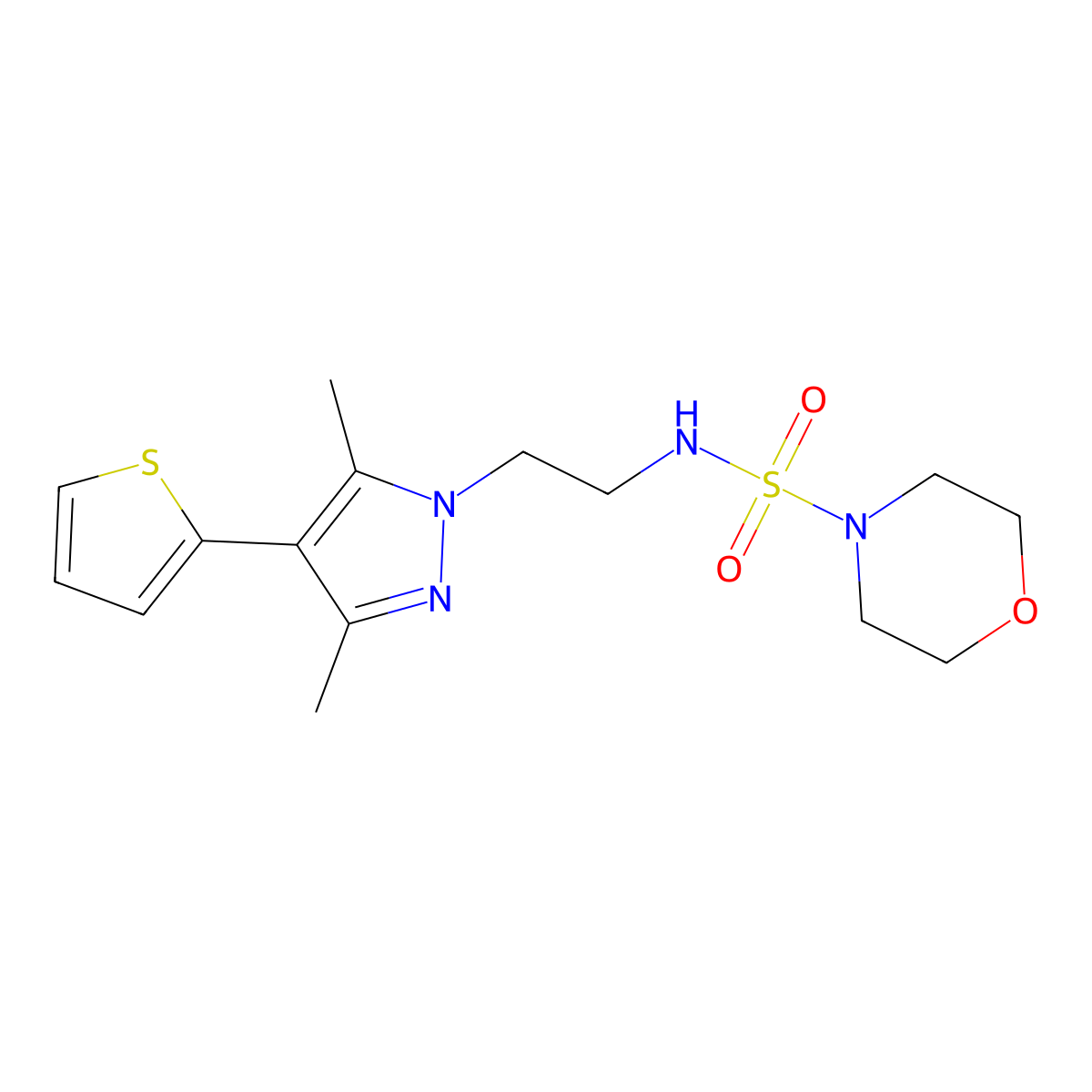 N-(2-(3,5-dimethyl-4-(thiophen-2-yl)-1H-pyrazol-1-yl)ethyl)morpholine-4-sulfonamide molecular structure, CAS 2034324-71-3