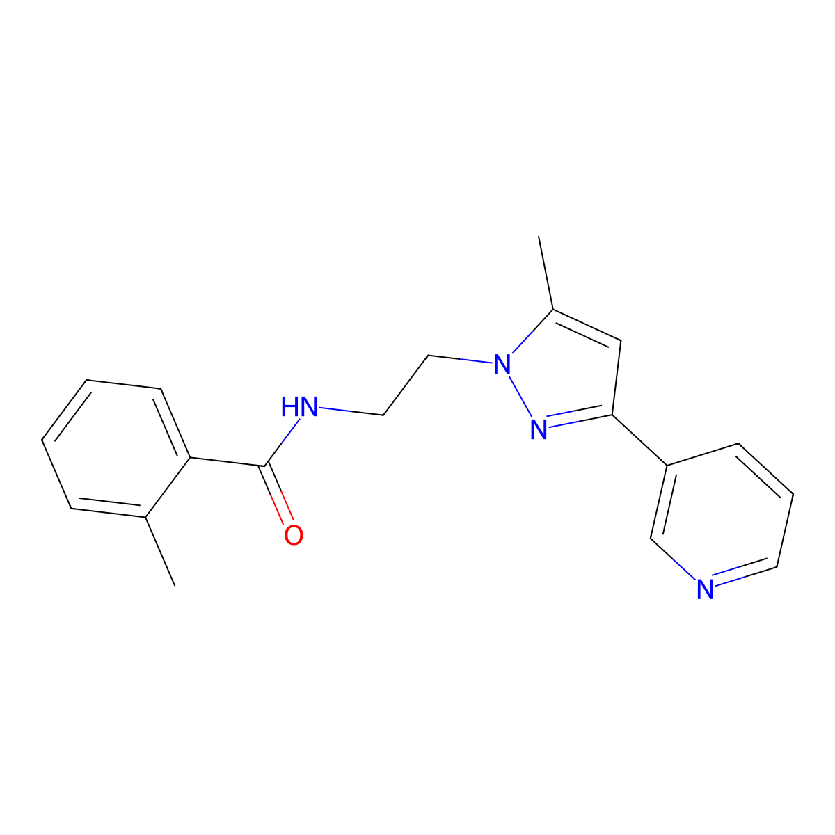 2-methyl-N-{2-[5-methyl-3-(pyridin-3-yl)-1H-pyrazol-1-yl]ethyl}benzamide molecular structure, CAS 2034324-78-0