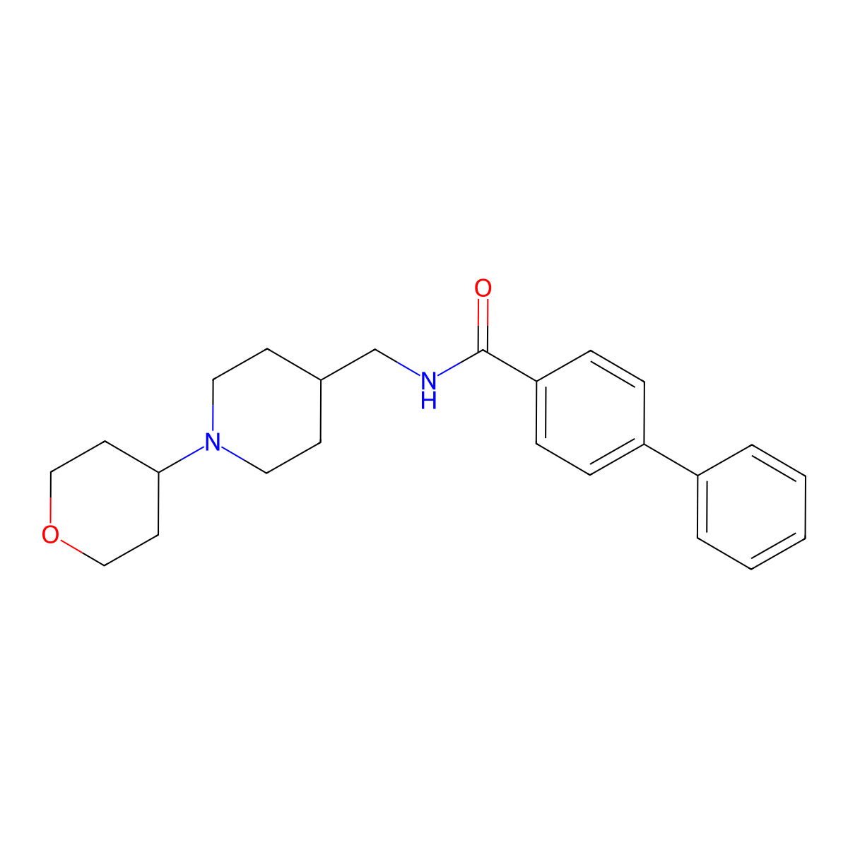 N-((1-(tetrahydro-2H-pyran-4-yl)piperidin-4-yl)methyl)-[1,1'-biphenyl]-4-carboxamide molecular structure, CAS 2034324-80-4