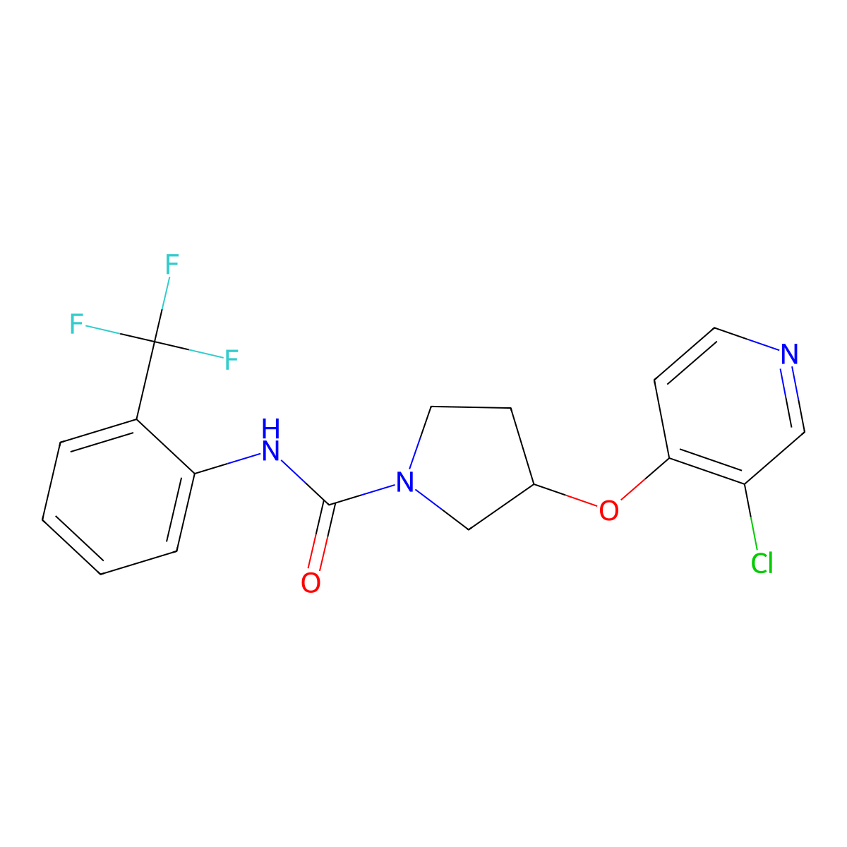 3-((3-chloropyridin-4-yl)oxy)-N-(2-(trifluoromethyl)phenyl)pyrrolidine-1-carboxamide molecular structure, CAS 2034324-82-6
