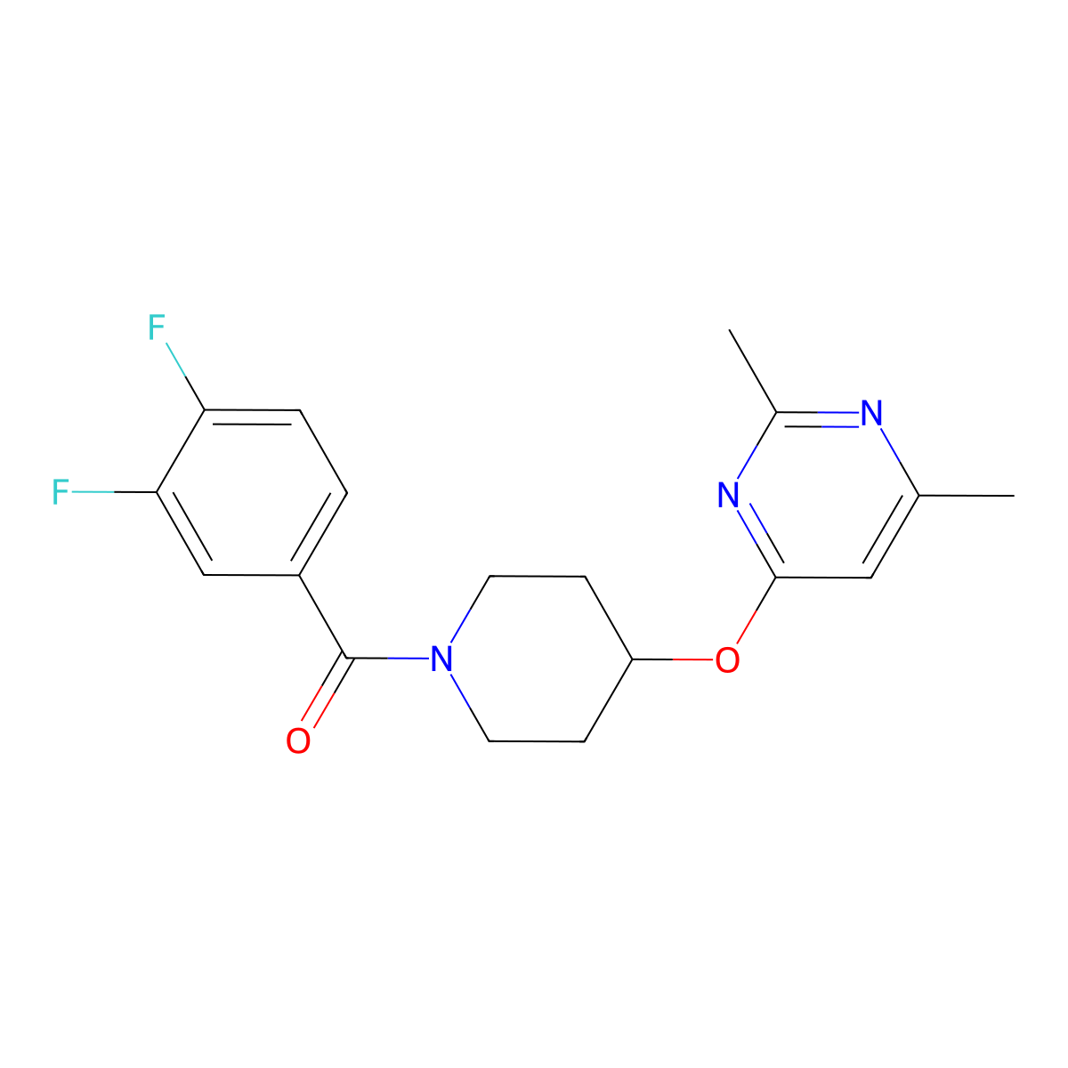 (3,4-Difluorophenyl)(4-((2,6-dimethylpyrimidin-4-yl)oxy)piperidin-1-yl)methanone molecular structure, CAS 2034324-84-8