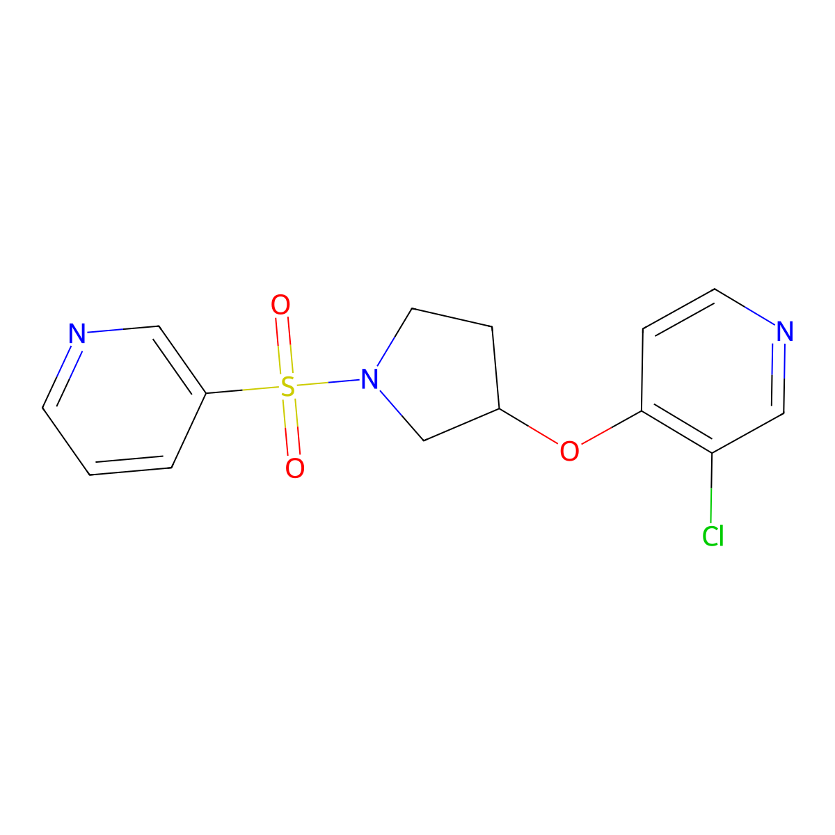 3-Chloro-4-((1-(pyridin-3-ylsulfonyl)pyrrolidin-3-yl)oxy)pyridine molecular structure, CAS 2034324-89-3