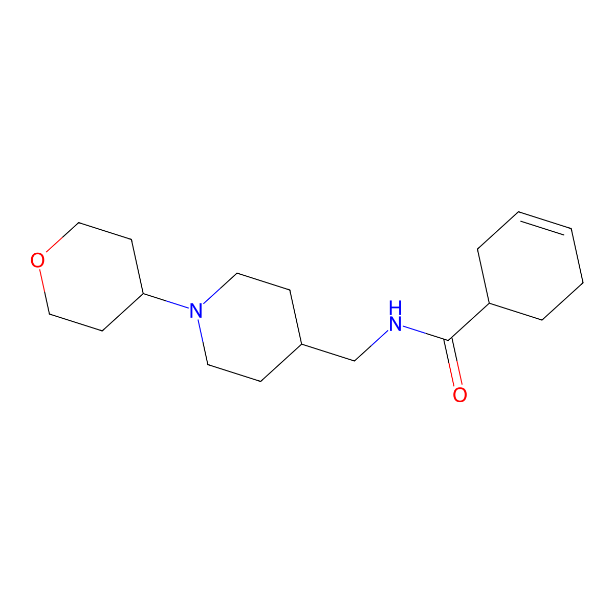N-((1-(tetrahydro-2H-pyran-4-yl)piperidin-4-yl)methyl)cyclohex-3-enecarboxamide molecular structure, CAS 2034324-97-3