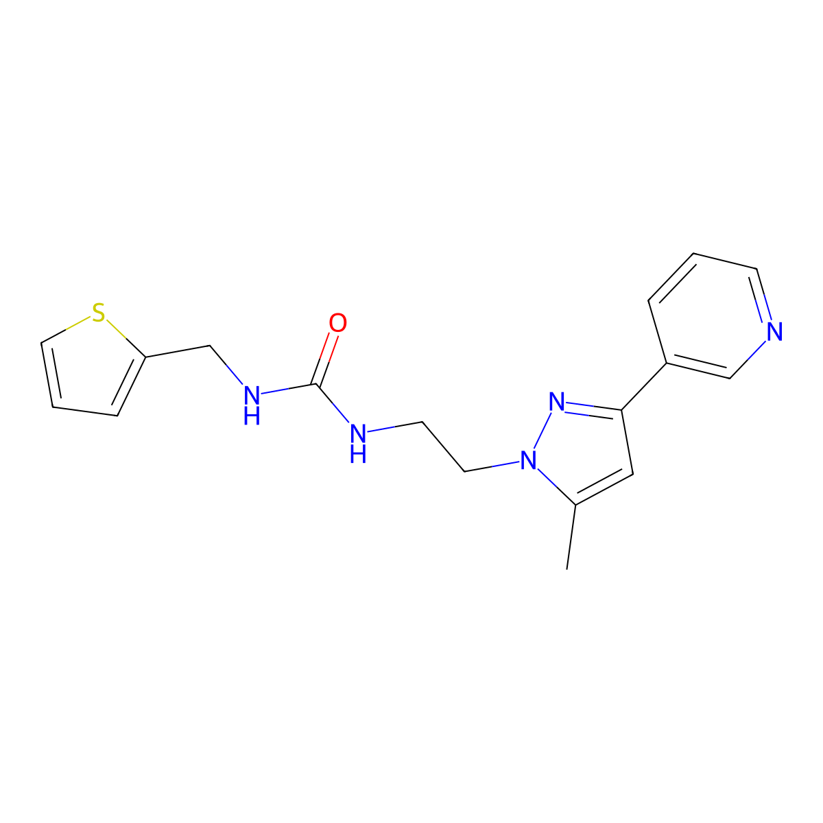 1-(2-(5-methyl-3-(pyridin-3-yl)-1H-pyrazol-1-yl)ethyl)-3-(thiophen-2-ylmethyl)urea molecular structure, CAS 2034325-01-2