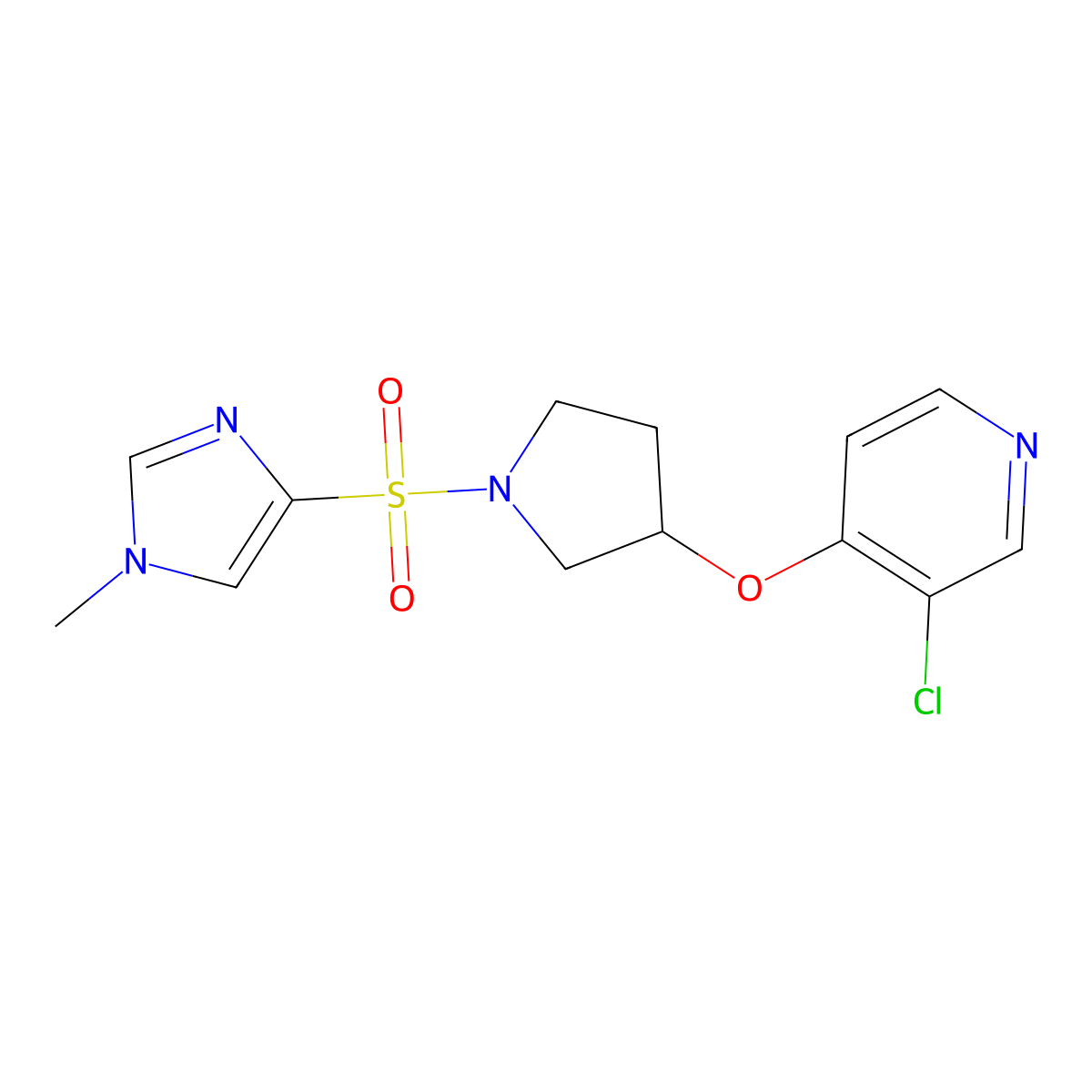 3-chloro-4-((1-((1-methyl-1H-imidazol-4-yl)sulfonyl)pyrrolidin-3-yl)oxy)pyridine molecular structure, CAS 2034325-03-4