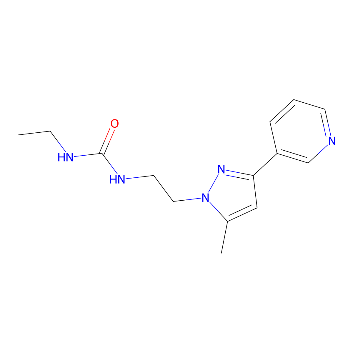 1-ethyl-3-(2-(5-methyl-3-(pyridin-3-yl)-1H-pyrazol-1-yl)ethyl)urea molecular structure, CAS 2034325-09-0