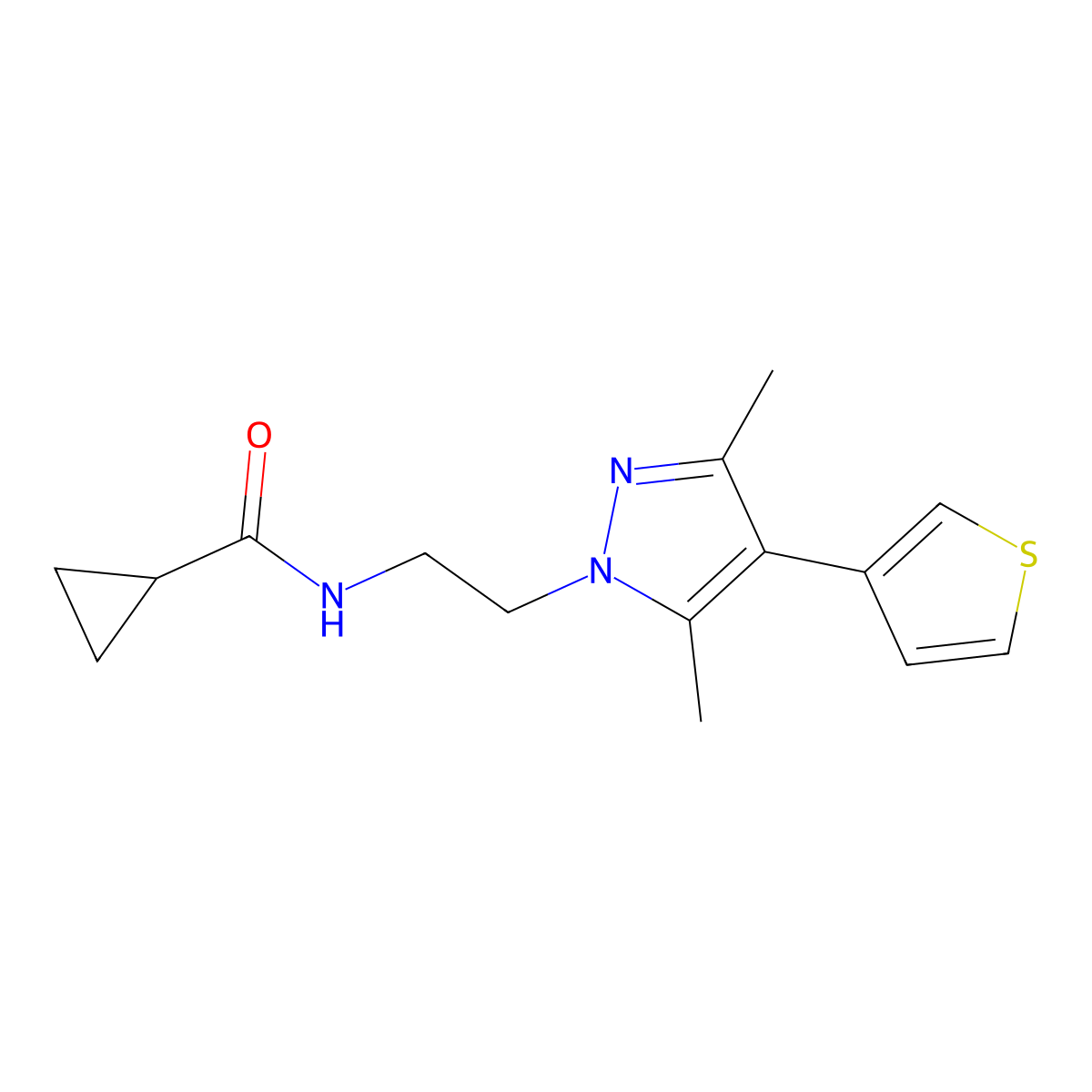 N-{2-[3,5-dimethyl-4-(thiophen-3-yl)-1H-pyrazol-1-yl]ethyl}cyclopropanecarboxamide molecular structure, CAS 2034325-12-5