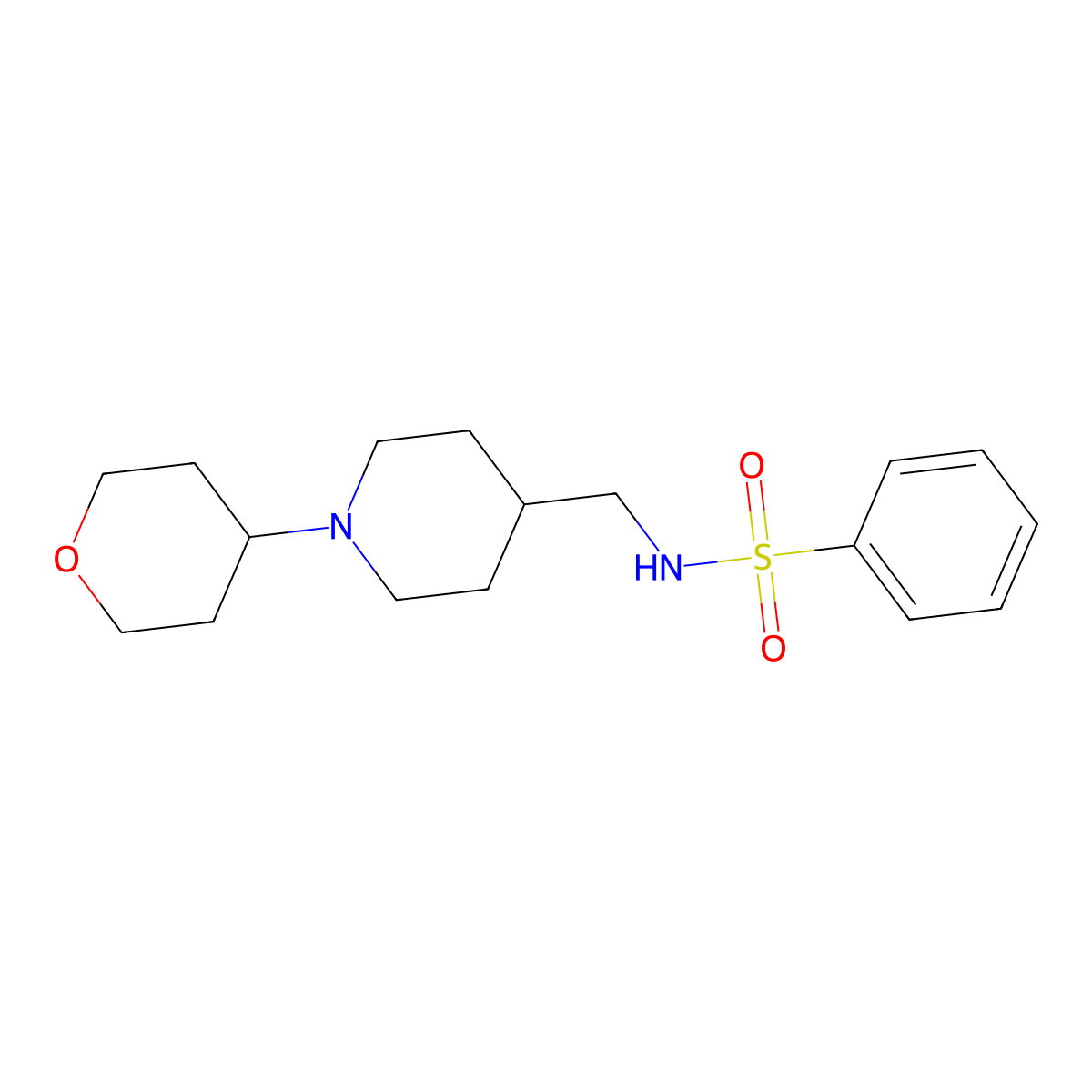 N-((1-(tetrahydro-2H-pyran-4-yl)piperidin-4-yl)methyl)benzenesulfonamide molecular structure, CAS 2034325-15-8
