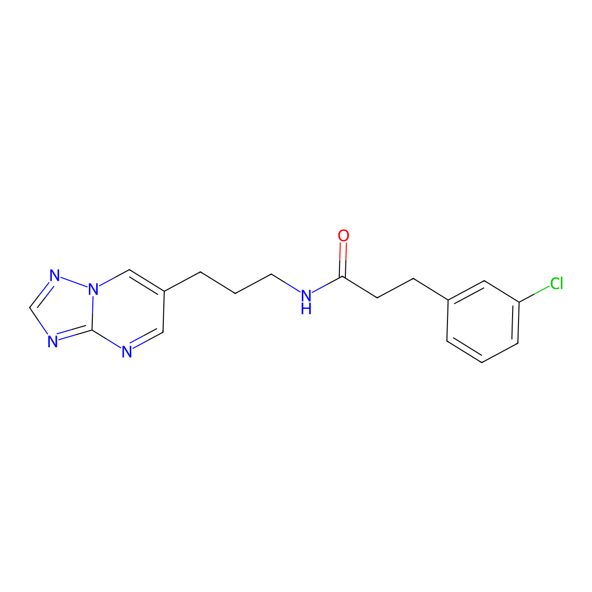 N-(3-([1,2,4]triazolo[1,5-a]pyrimidin-6-yl)propyl)-3-(3-chlorophenyl)propanamide molecular structure, CAS 2034325-21-6