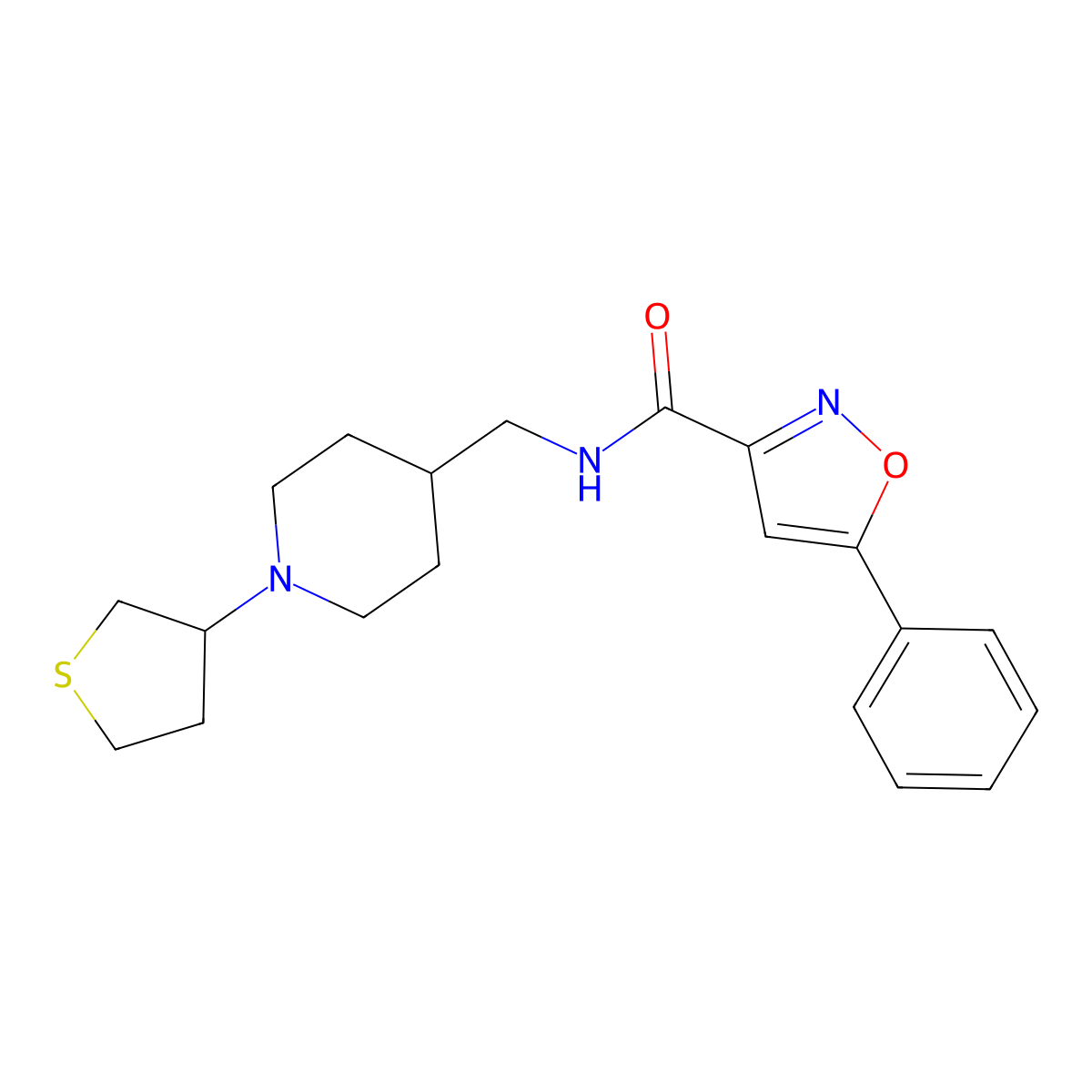 5-phenyl-N-((1-(tetrahydrothiophen-3-yl)piperidin-4-yl)methyl)isoxazole-3-carboxamide molecular structure, CAS 2034325-23-8
