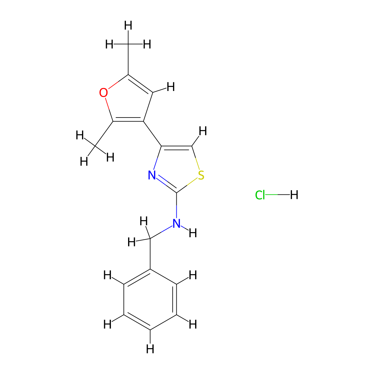 N-benzyl-4-(2,5-dimethylfuran-3-yl)thiazol-2-amine hydrochloride molecular structure, CAS 2034325-26-1