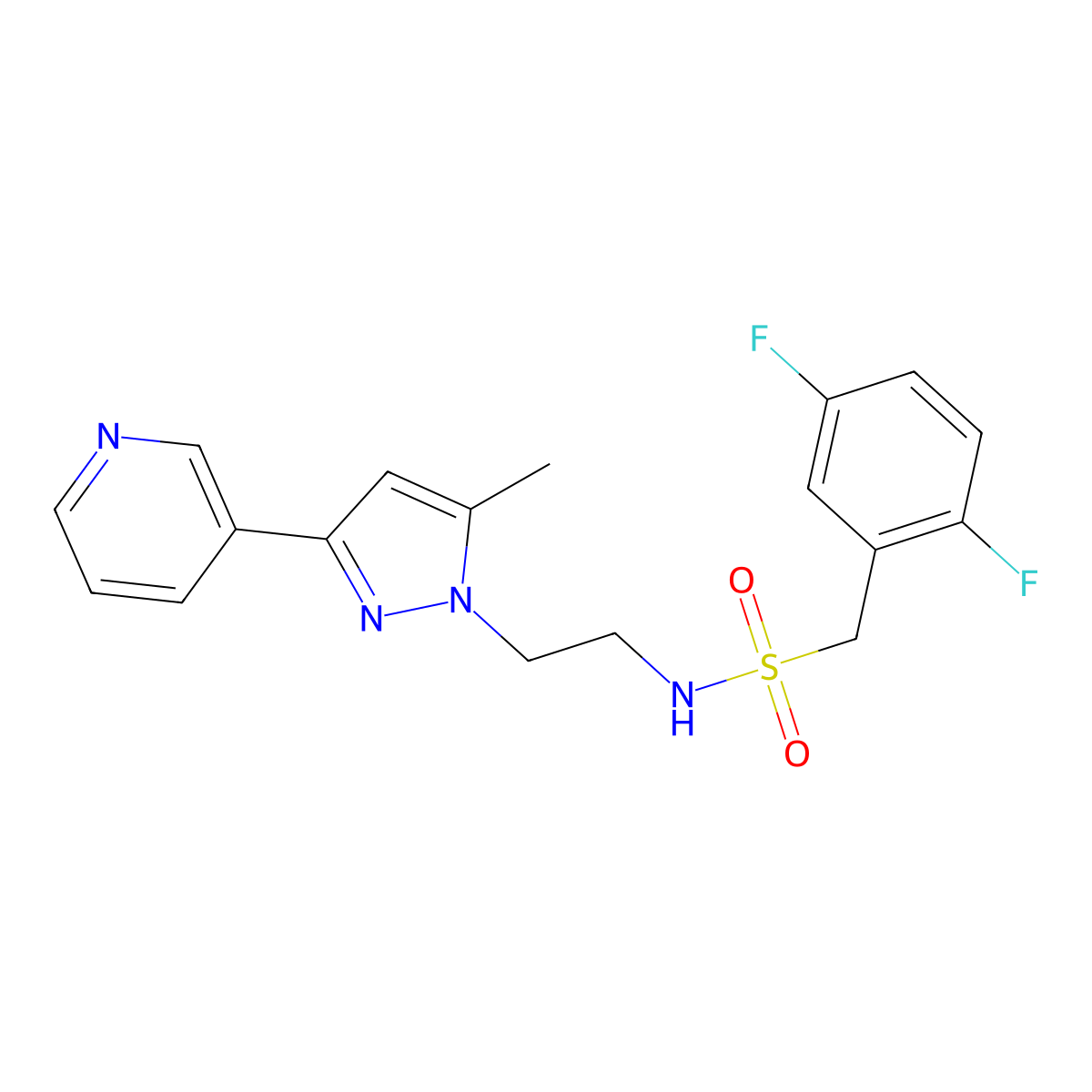 1-(2,5-difluorophenyl)-N-{2-[5-methyl-3-(pyridin-3-yl)-1H-pyrazol-1-yl]ethyl}methanesulfonamide molecular structure, CAS 2034325-36-3