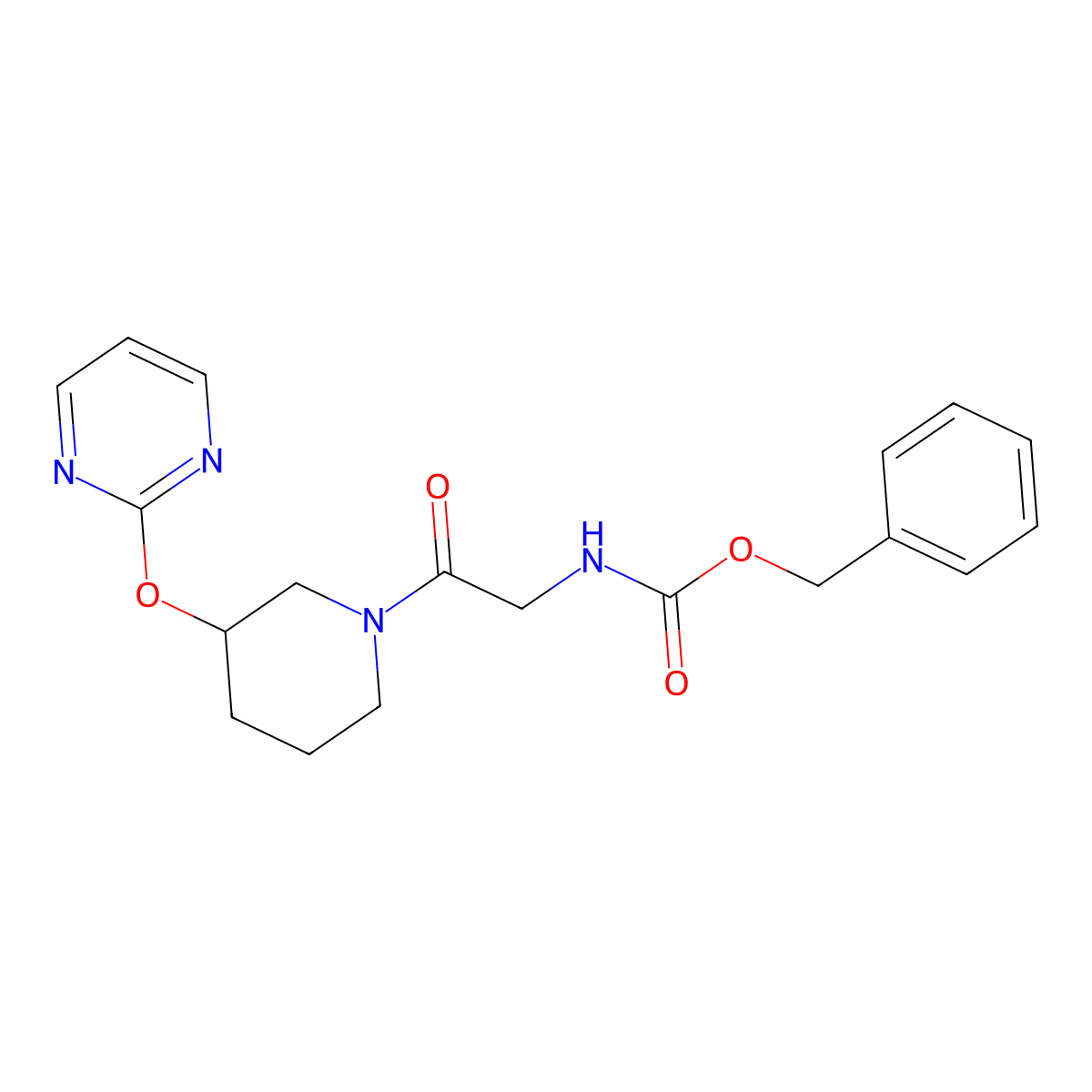 Benzyl (2-oxo-2-(3-(pyrimidin-2-yloxy)piperidin-1-yl)ethyl)carbamate molecular structure, CAS 2034325-39-6