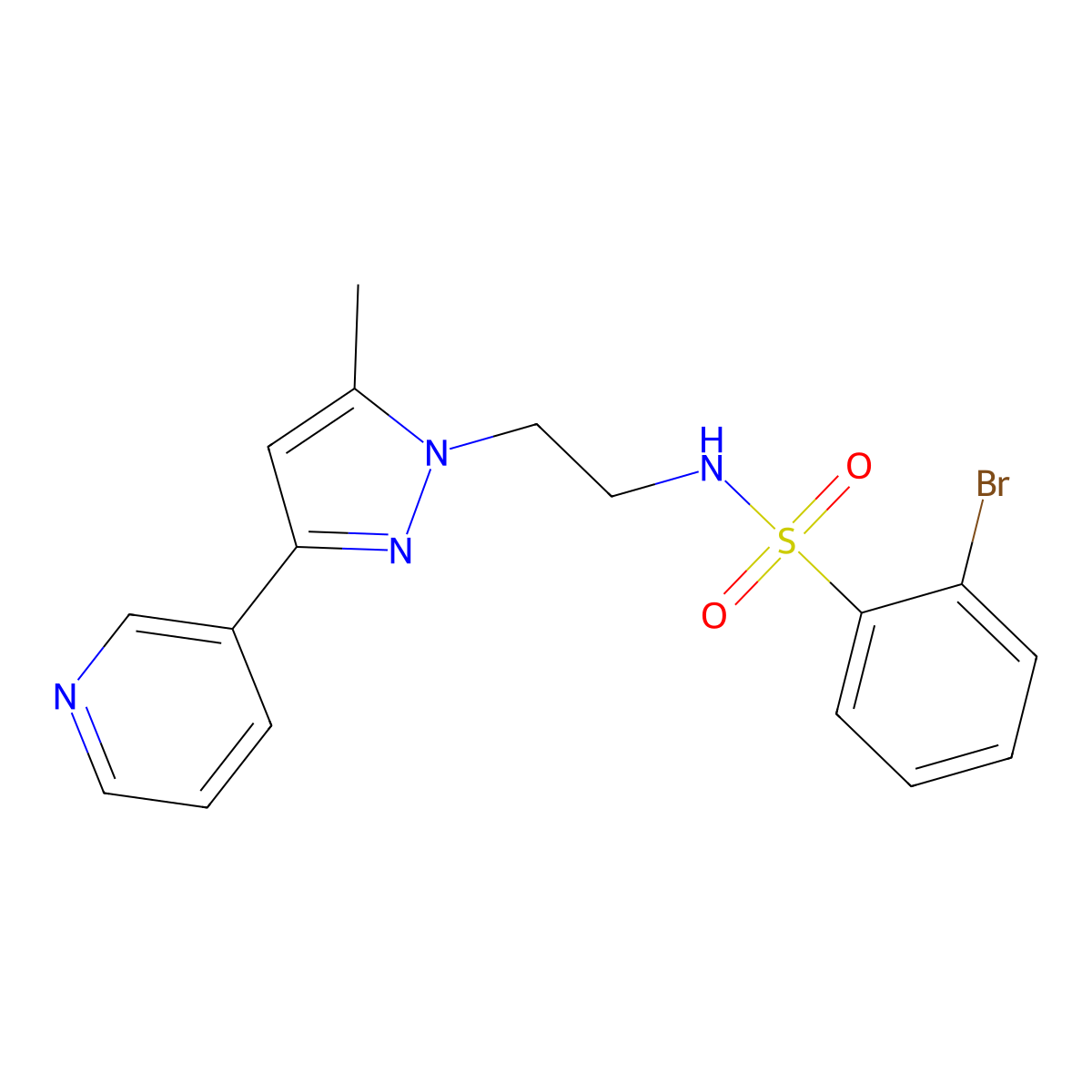 2-bromo-N-(2-(5-methyl-3-(pyridin-3-yl)-1H-pyrazol-1-yl)ethyl)benzenesulfonamide molecular structure, CAS 2034325-52-3