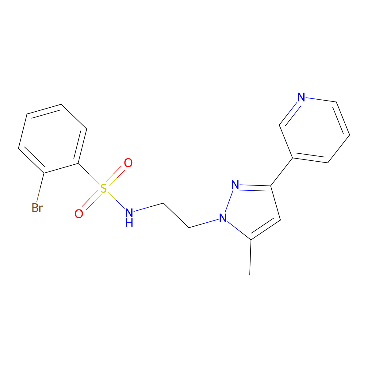 2-bromo-N-(2-(5-methyl-3-(pyridin-3-yl)-1H-pyrazol-1-yl)ethyl)benzenesulfonamide molecular structure, CAS 2034325-52-3