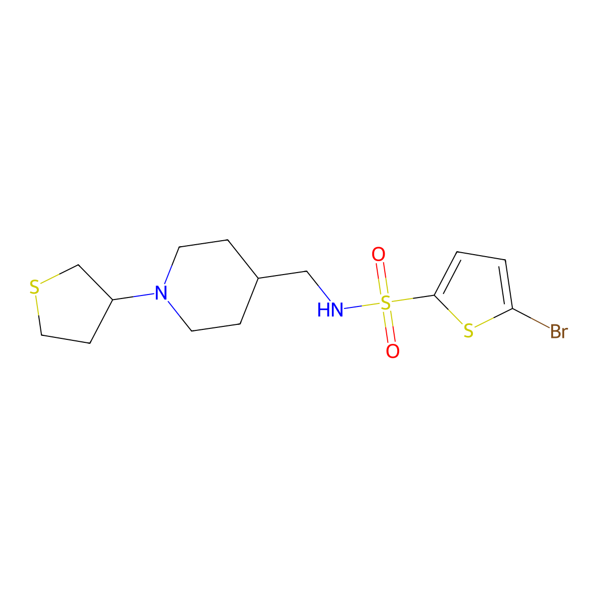 5-bromo-N-((1-(tetrahydrothiophen-3-yl)piperidin-4-yl)methyl)thiophene-2-sulfonamide molecular structure, CAS 2034325-59-0