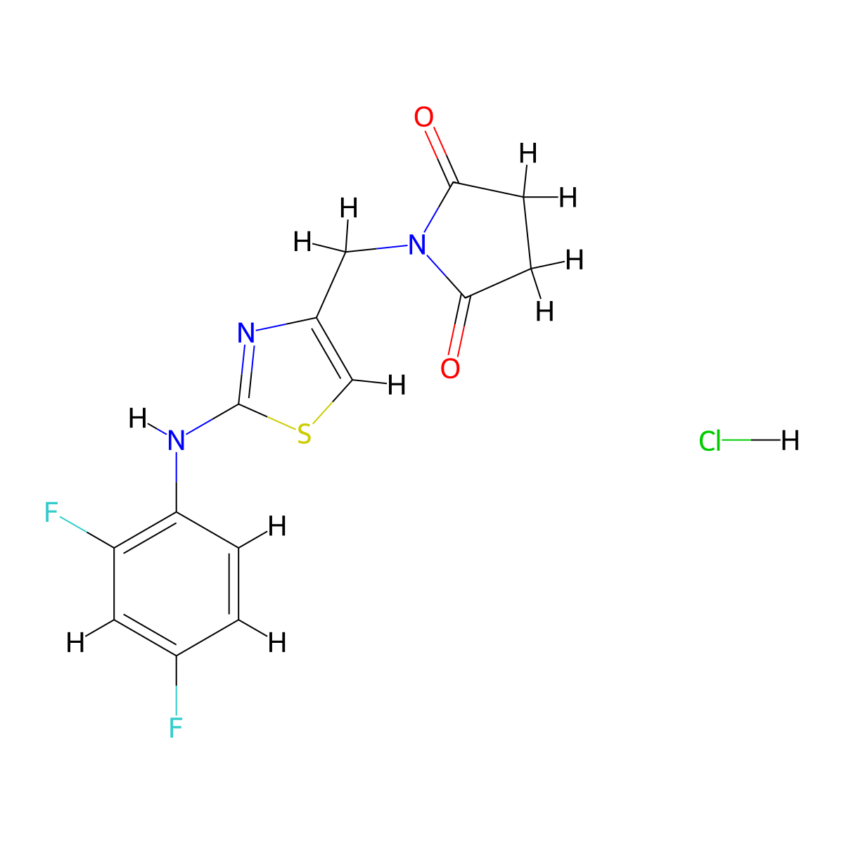 1-((2-((2,4-Difluorophenyl)amino)thiazol-4-yl)methyl)pyrrolidine-2,5-dione hydrochloride molecular structure, CAS 2034325-60-3