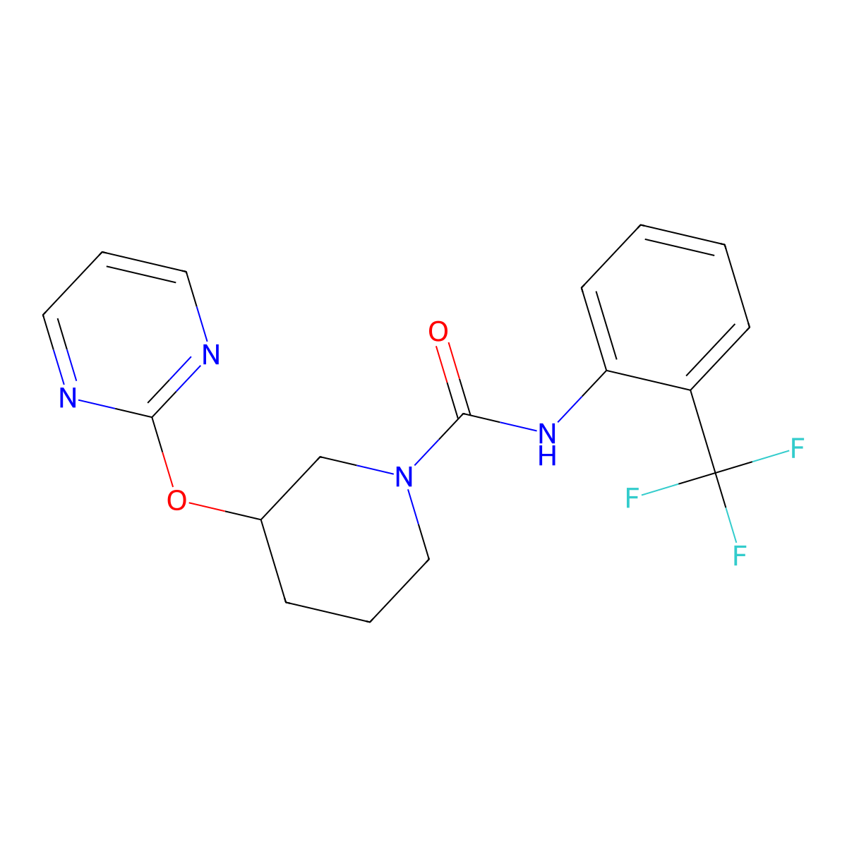 3-(pyrimidin-2-yloxy)-N-[2-(trifluoromethyl)phenyl]piperidine-1-carboxamide molecular structure, CAS 2034325-68-1