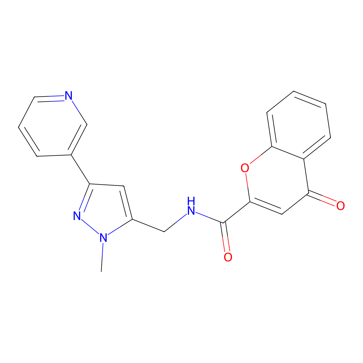 N-{[1-methyl-3-(pyridin-3-yl)-1H-pyrazol-5-yl]methyl}-4-oxo-4H-chromene-2-carboxamide molecular structure, CAS 2034325-70-5