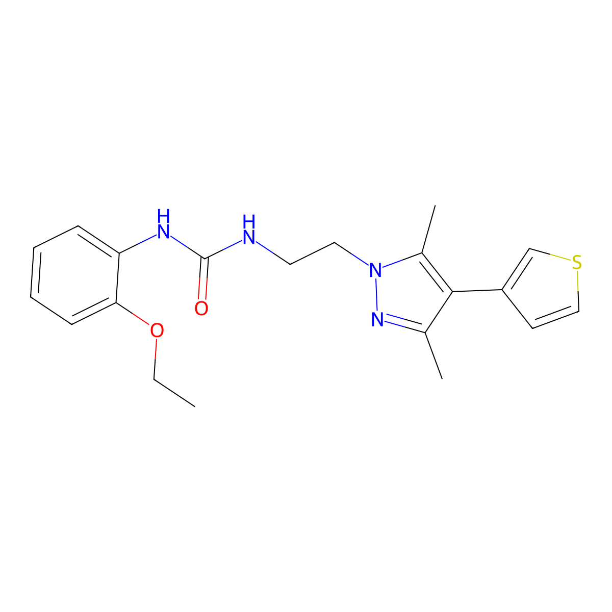 1-(2-(3,5-dimethyl-4-(thiophen-3-yl)-1H-pyrazol-1-yl)ethyl)-3-(2-ethoxyphenyl)urea molecular structure, CAS 2034325-71-6