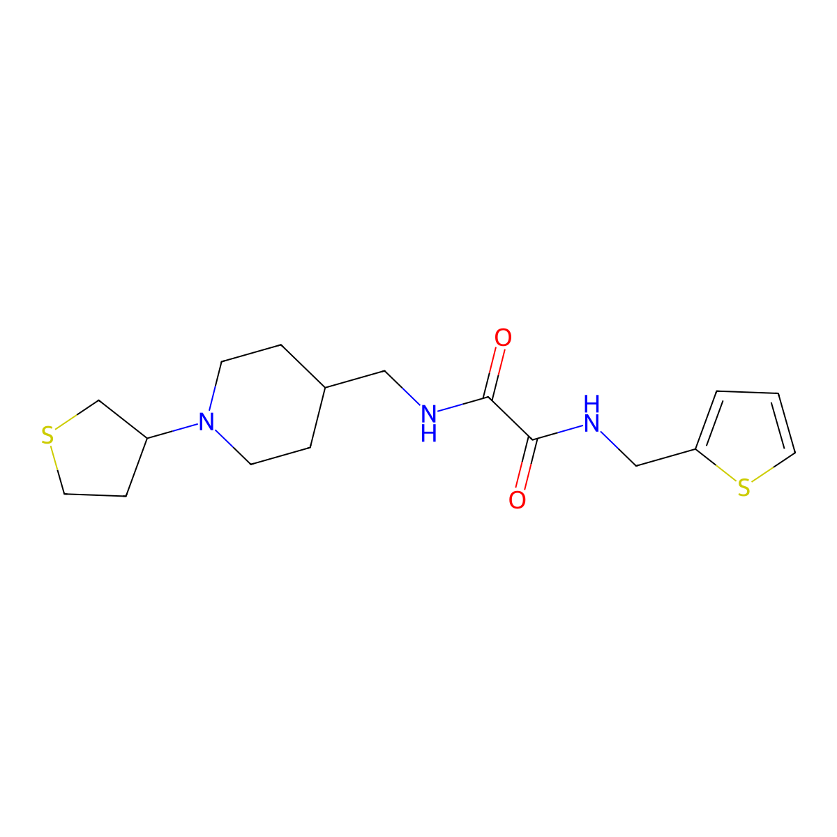 N1-((1-(tetrahydrothiophen-3-yl)piperidin-4-yl)methyl)-N2-(thiophen-2-ylmethyl)oxalamide molecular structure, CAS 2034325-74-9
