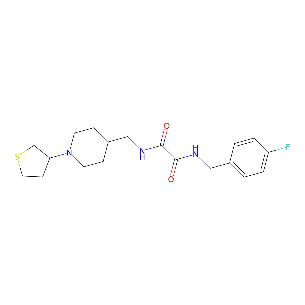 N1-(4-fluorobenzyl)-N2-((1-(tetrahydrothiophen-3-yl)piperidin-4-yl)methyl)oxalamide molecular structure, CAS 2034325-83-0