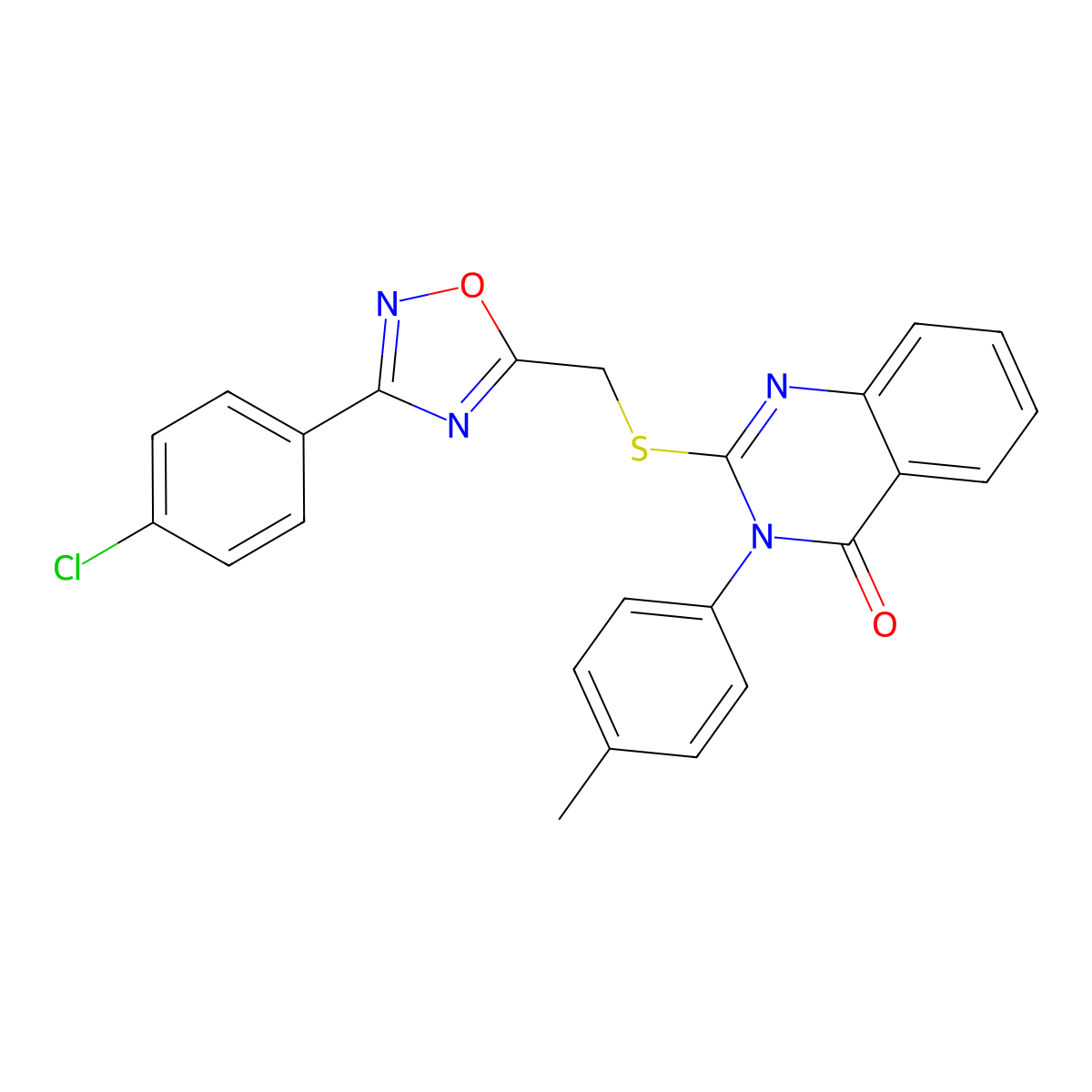 2-(((3-(4-chlorophenyl)-1,2,4-oxadiazol-5-yl)methyl)thio)-3-(p-tolyl)quinazolin-4(3H)-one molecular structure, CAS 2034325-86-3