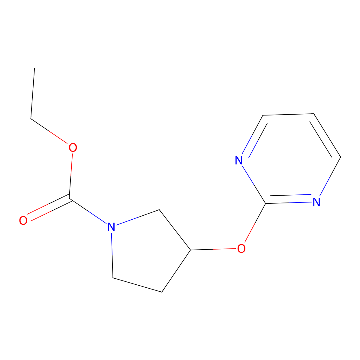 Ethyl 3-(pyrimidin-2-yloxy)pyrrolidine-1-carboxylate molecular structure, CAS 2034325-94-3