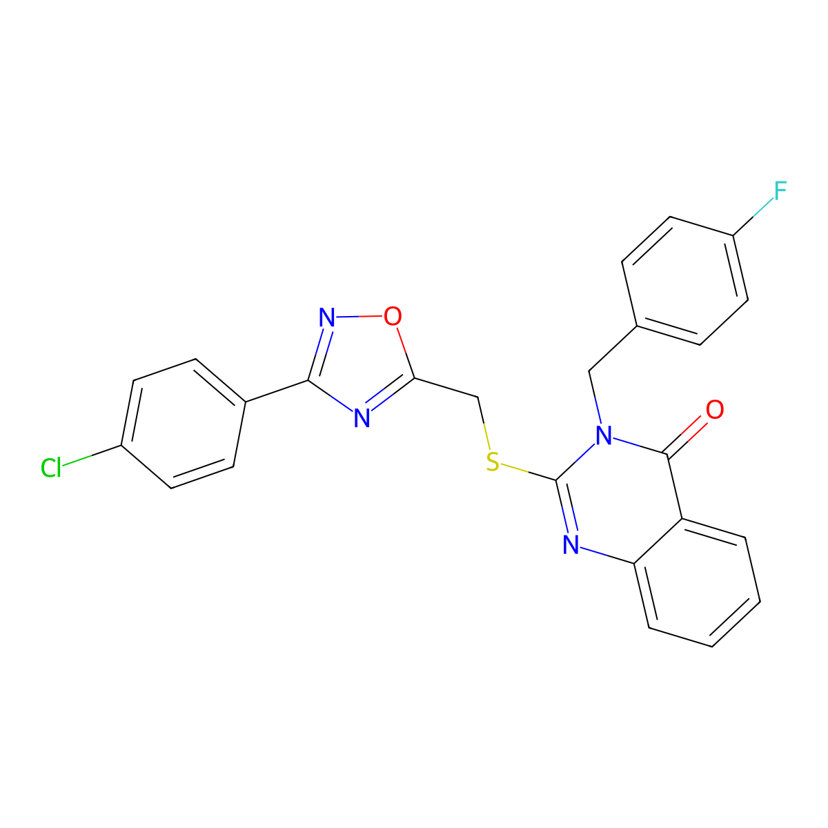 2-(((3-(4-chlorophenyl)-1,2,4-oxadiazol-5-yl)methyl)thio)-3-(4-fluorobenzyl)quinazolin-4(3H)-one molecular structure, CAS 2034325-95-4