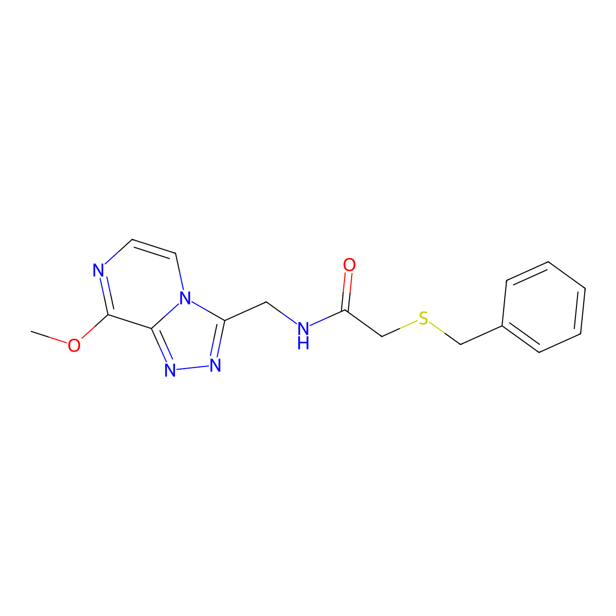 2-(benzylthio)-N-((8-methoxy-[1,2,4]triazolo[4,3-a]pyrazin-3-yl)methyl)acetamide molecular structure, CAS 2034325-96-5