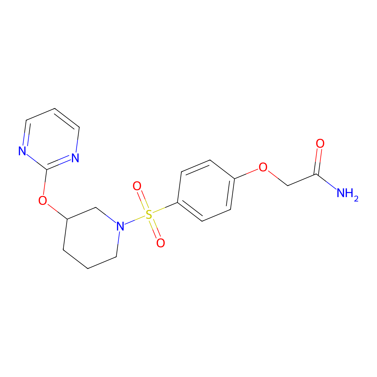 2-(4-{[3-(Pyrimidin-2-yloxy)piperidin-1-yl]sulfonyl}phenoxy)acetamide molecular structure, CAS 2034325-99-8