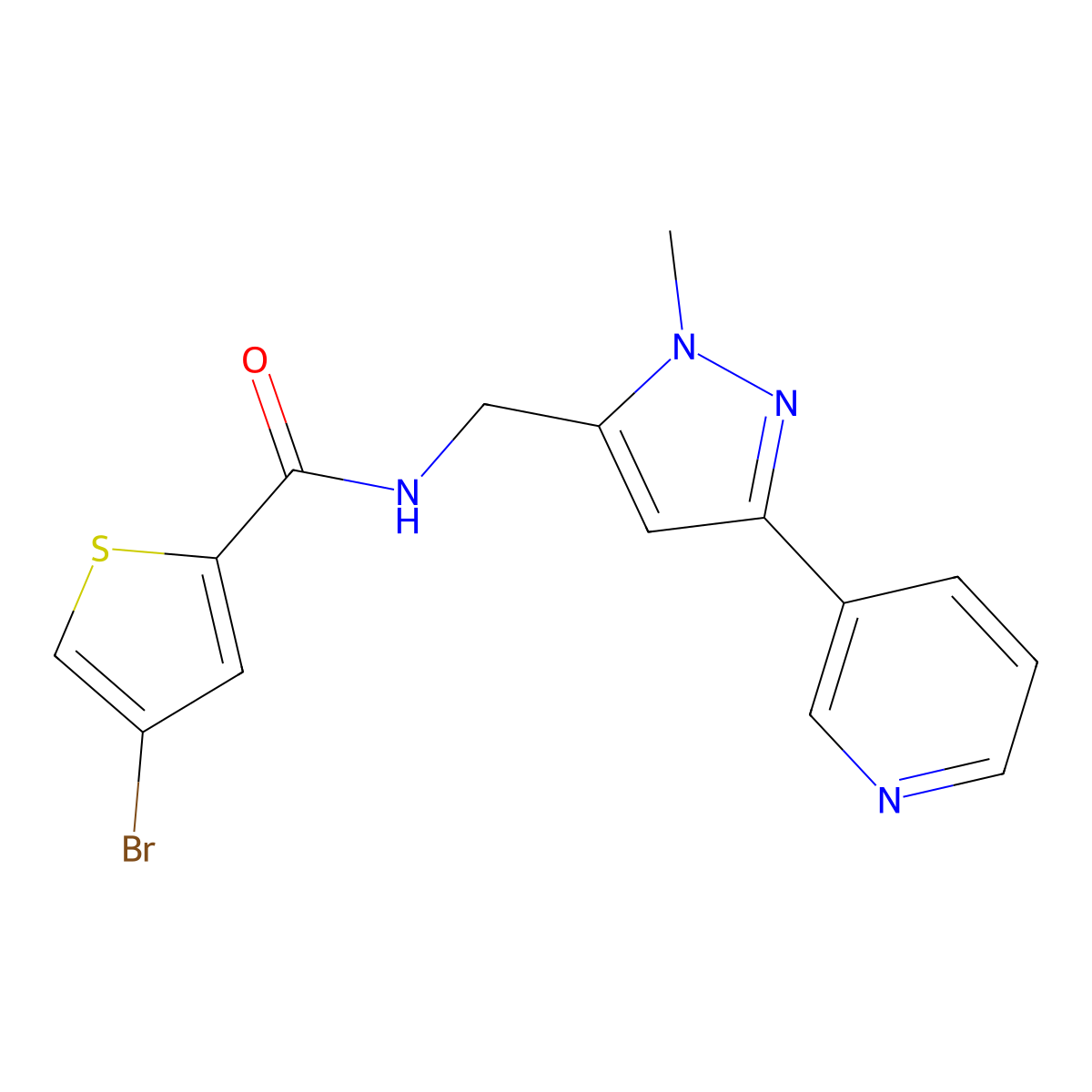 4-bromo-N-{[1-methyl-3-(pyridin-3-yl)-1H-pyrazol-5-yl]methyl}thiophene-2-carboxamide molecular structure, CAS 2034326-04-8