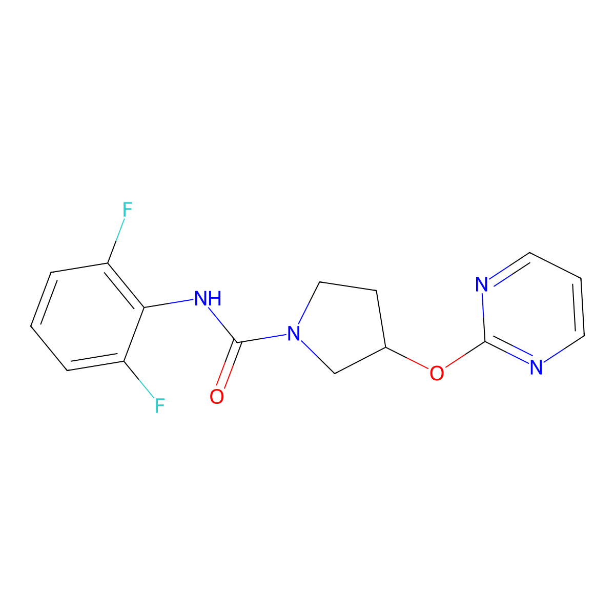 N-(2,6-difluorophenyl)-3-(pyrimidin-2-yloxy)pyrrolidine-1-carboxamide molecular structure, CAS 2034326-10-6