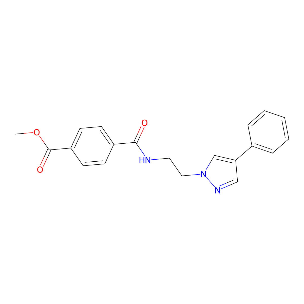 methyl 4-((2-(4-phenyl-1H-pyrazol-1-yl)ethyl)carbamoyl)benzoate molecular structure, CAS 2034326-13-9
