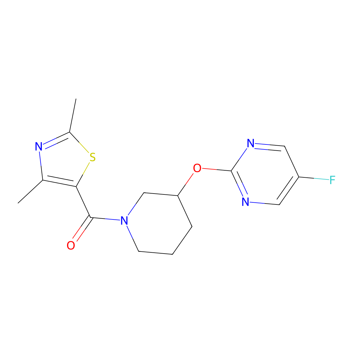 (2,4-Dimethylthiazol-5-yl)(3-((5-fluoropyrimidin-2-yl)oxy)piperidin-1-yl)methanone molecular structure, CAS 2034326-15-1