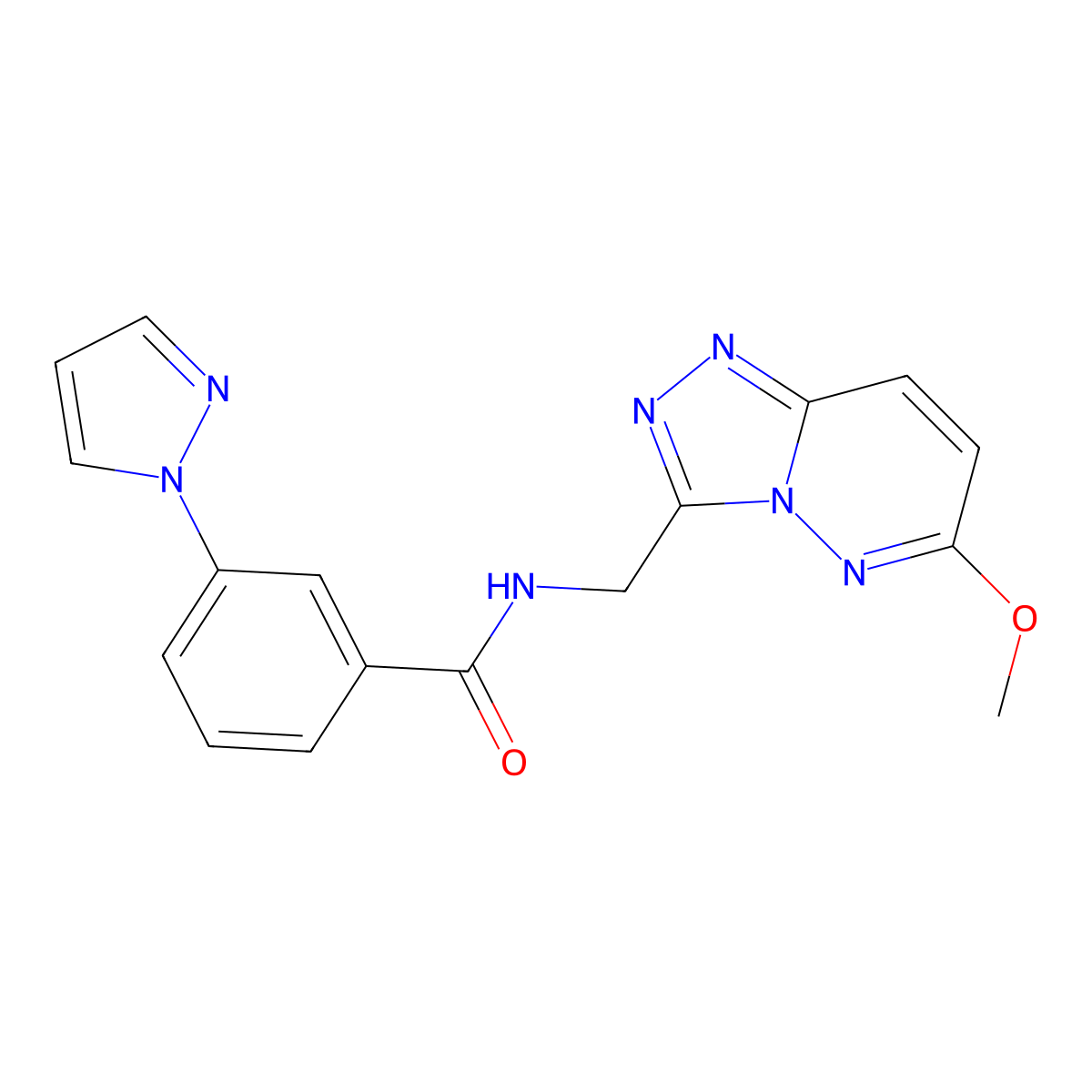 N-({6-methoxy-[1,2,4]triazolo[4,3-b]pyridazin-3-yl}methyl)-3-(1H-pyrazol-1-yl)benzamide molecular structure, CAS 2034326-16-2