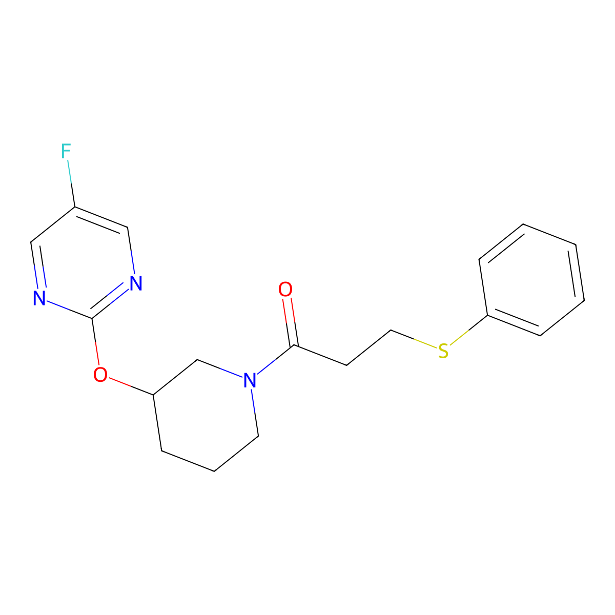 1-{3-[(5-Fluoropyrimidin-2-yl)oxy]piperidin-1-yl}-3-(phenylsulfanyl)propan-1-one molecular structure, CAS 2034326-19-5